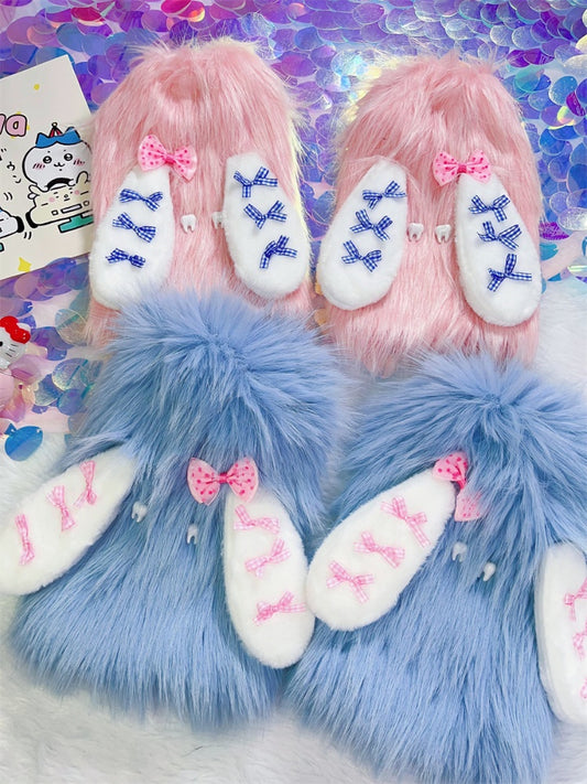 Pink/Blue Rabbit Ears Design Y2K Shaggy Leg Warmers
