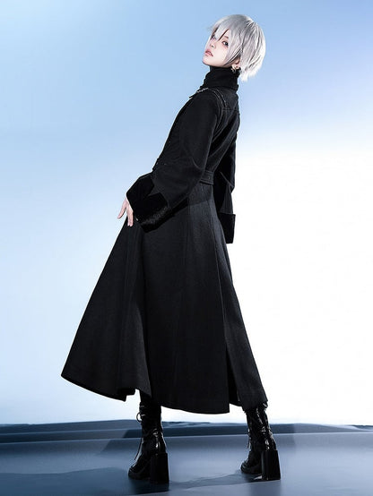 Black Ouji Lolita Stand Collar High Neck Woolen Coat