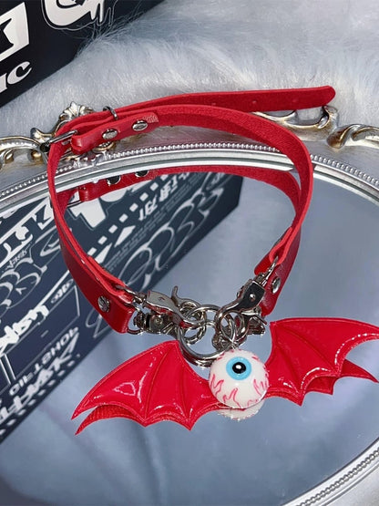 Red Eyeball with Bat Wings Pendant Punk Choker