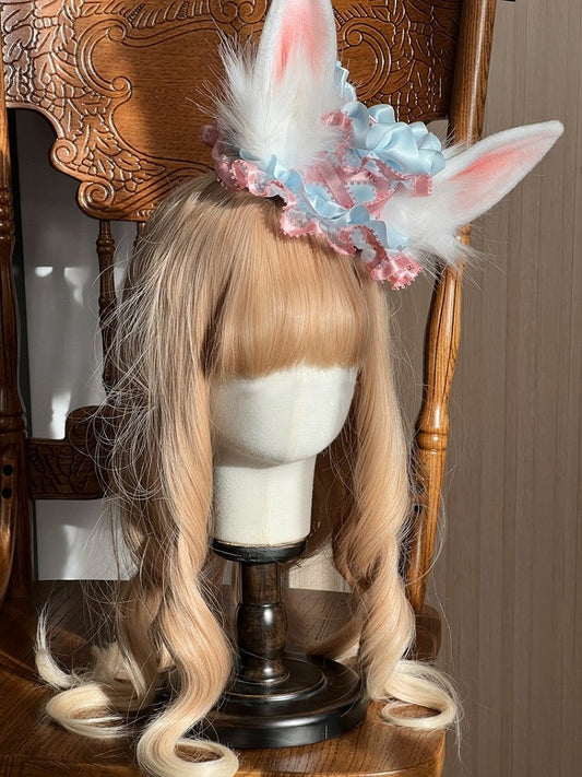 Mini Details Ruffles Ear Elegant with Fluffy Hat Lolita Bunny and Classic