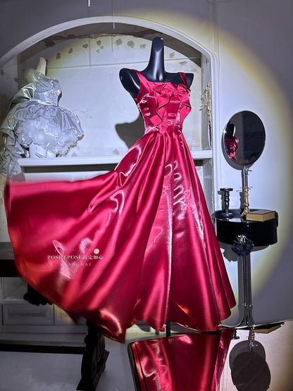 Red Christmas Glossy Dress Bowknot on Bodice Homecoming Dress