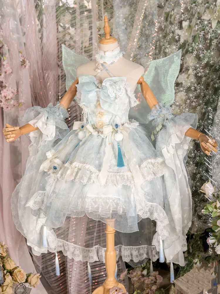 Full Light Butterfly Dress Lolita JSK Blue Design Set Floral Fairy Princess