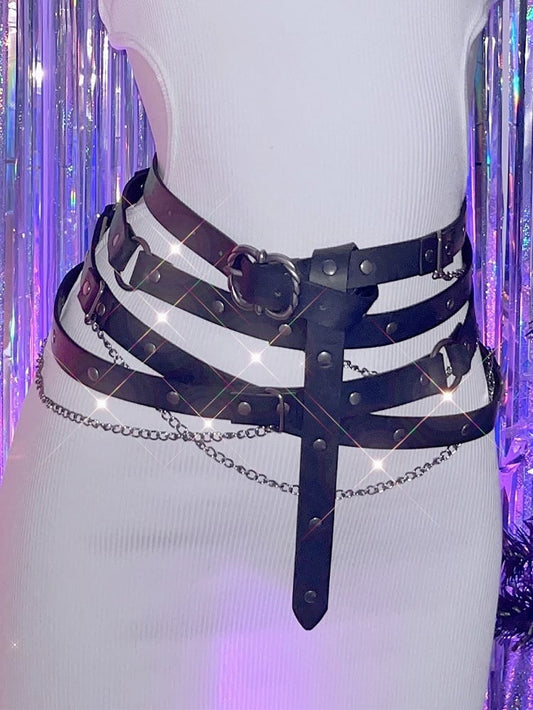 Taillengürtel Punk Schwarz/Khaki Charm Kette