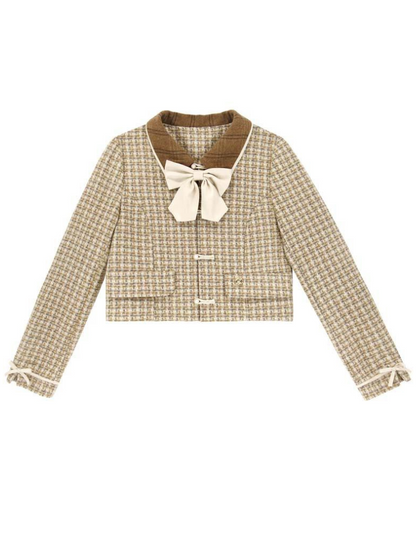 Carreaux rétro + chemisier, veste évasée + jupe fille