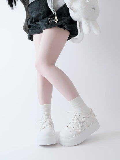 White Star Applique Platform Sneakers