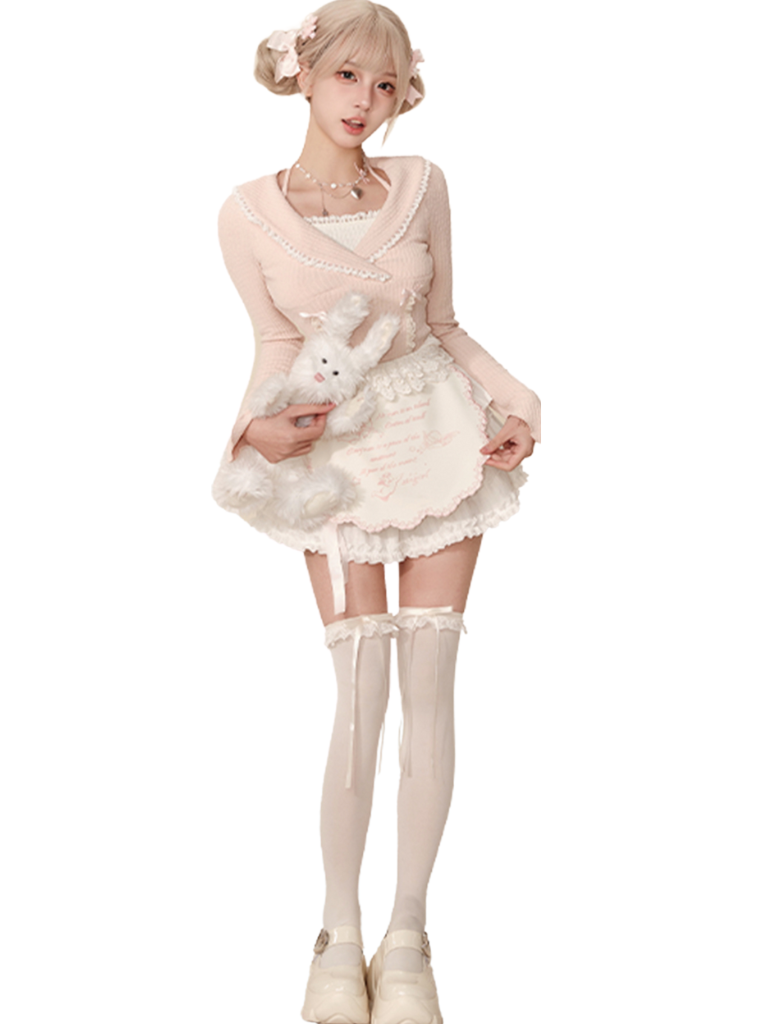 Veste taille haute en satin synthétique et jupe rose deux pièces