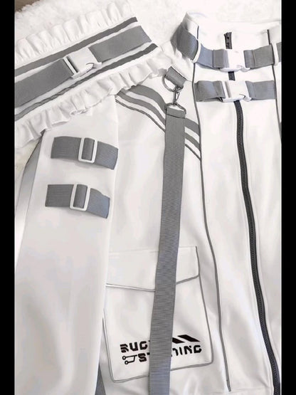 White Futuristic Cyberpunk Buckle Strap Jacket