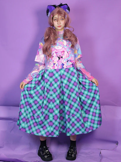 Cartoon Colorful Dress Plaid Print Pattern