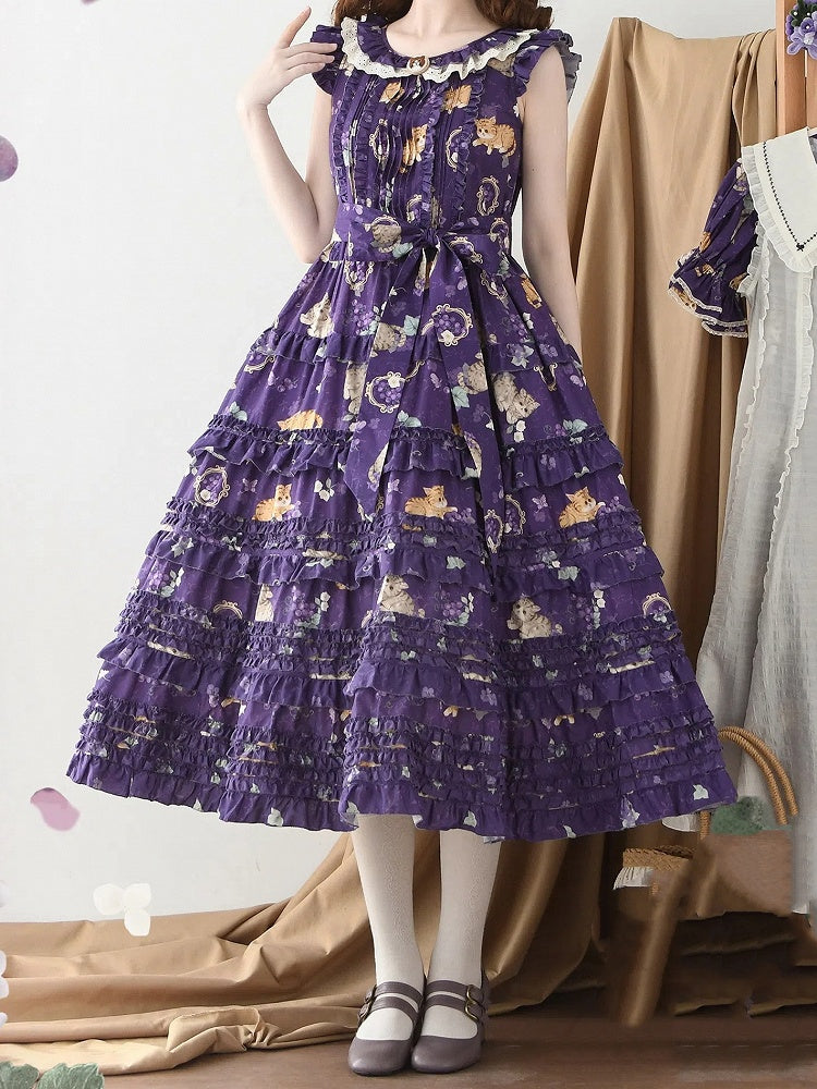 Fashion Skirt Lolita and Print Purple House Jumper Grape Length Dress Changeable Pink Kitty
