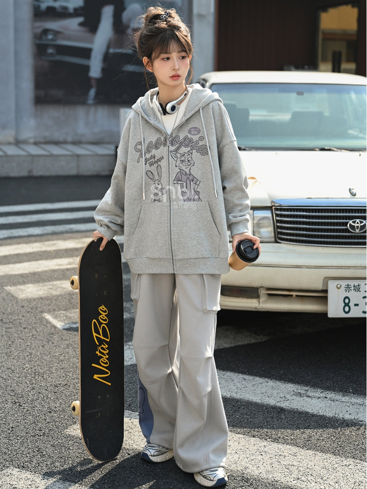 Zootopia Judy and Nick Print Grey Zip Hoodie