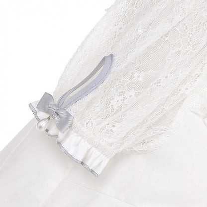 Illusion Details White Grey Bowknot Jirai Kei Neckline  Blouse