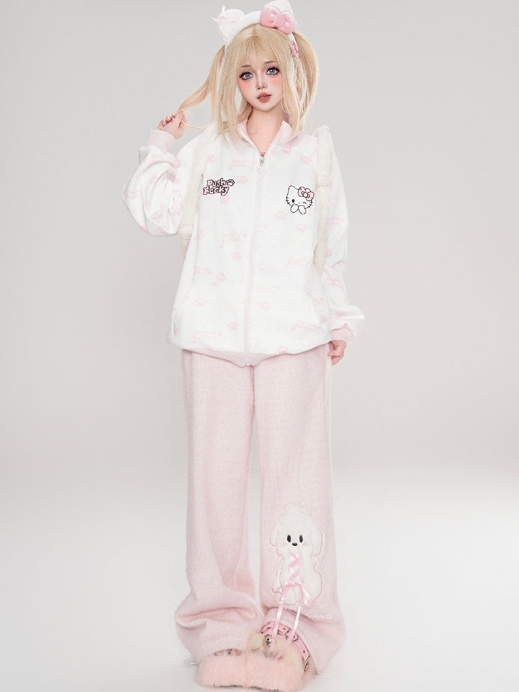 Black/Pink/Light Blue Kitties Allover Zip Closure Sweatshirt