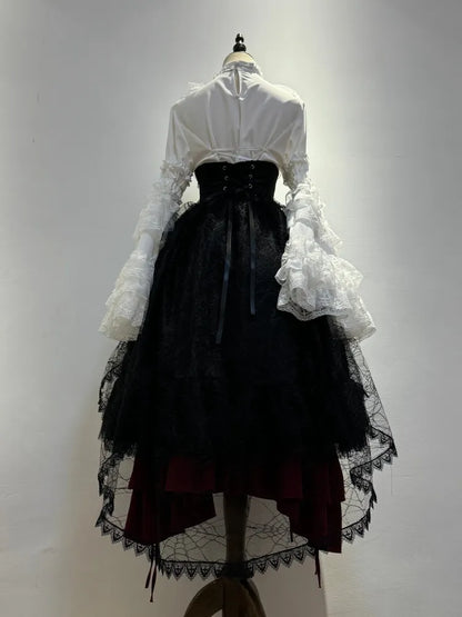 Black Waist Under Drawstring Lolita High Corset / Gothic Boned Skirt