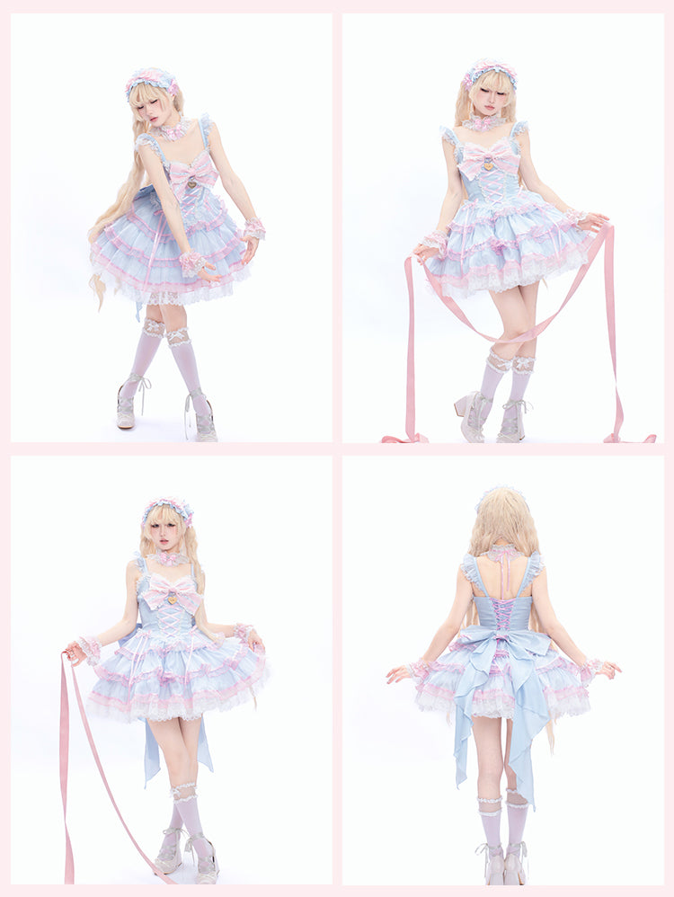 Ruffled Accents Hairband Pink Blue and Bowknot Lolita