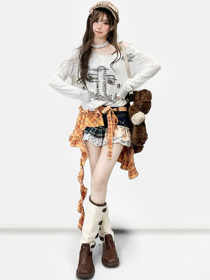 + And Accessory Pattern Blue Print Letter Plaid Polka-dot Y2K Shorts Orange