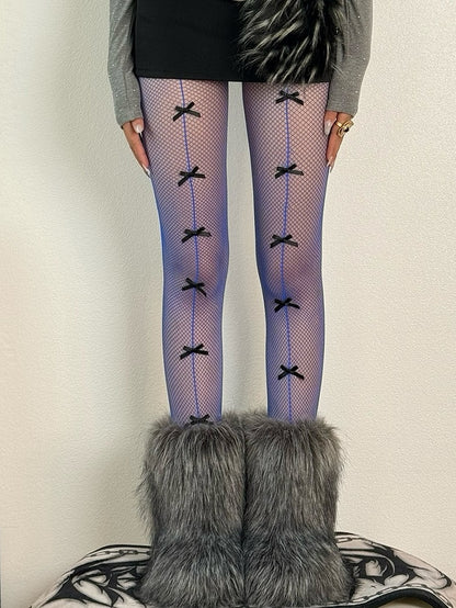 Modische blau/schwarz/rot/weiße Strumpfhose mit Schleife Gyaru
