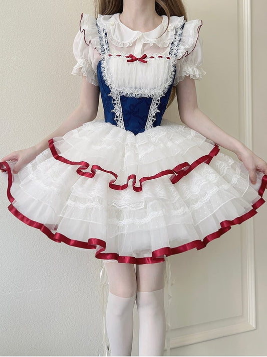 Jumper Blue Bows Waist Skirt White Lolita Basque Print Dark Balletcore Snow