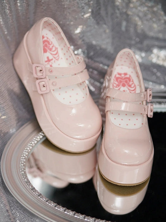 Plateau-Riemen Sweet Buckle mit Schuhen Dual Jane Mary Pink