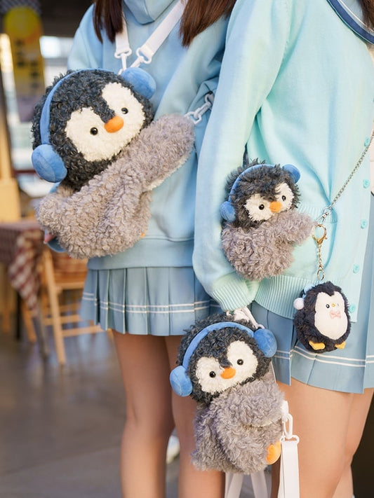 Sac à dos en peluche pingouin gris mignon, sac à bandoulière, taille S/M/L