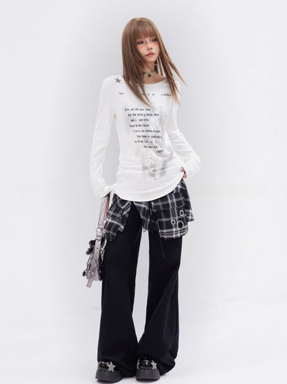 Glamorous Printed Top White Asymmetrical Neckline
