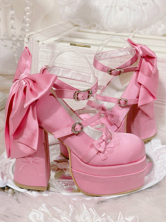 Classic Heels Mary Lolita High Bowknot Pink Platform Elegant Janes