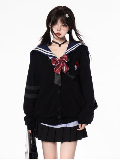Autumn JK Uniform Preppy Black/Gray Style V-neck for Knit Cardigan