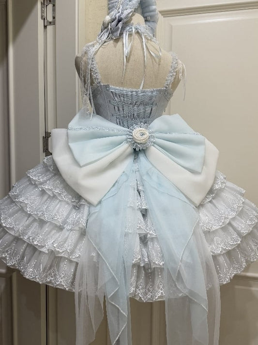 Train Beige Big / Pink Bow Blue