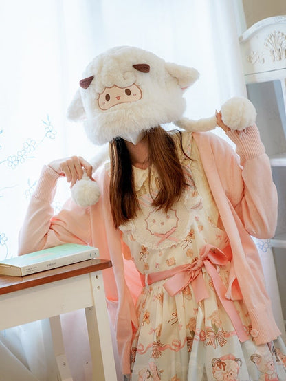 White Cute Lamb Plush Winter Hat