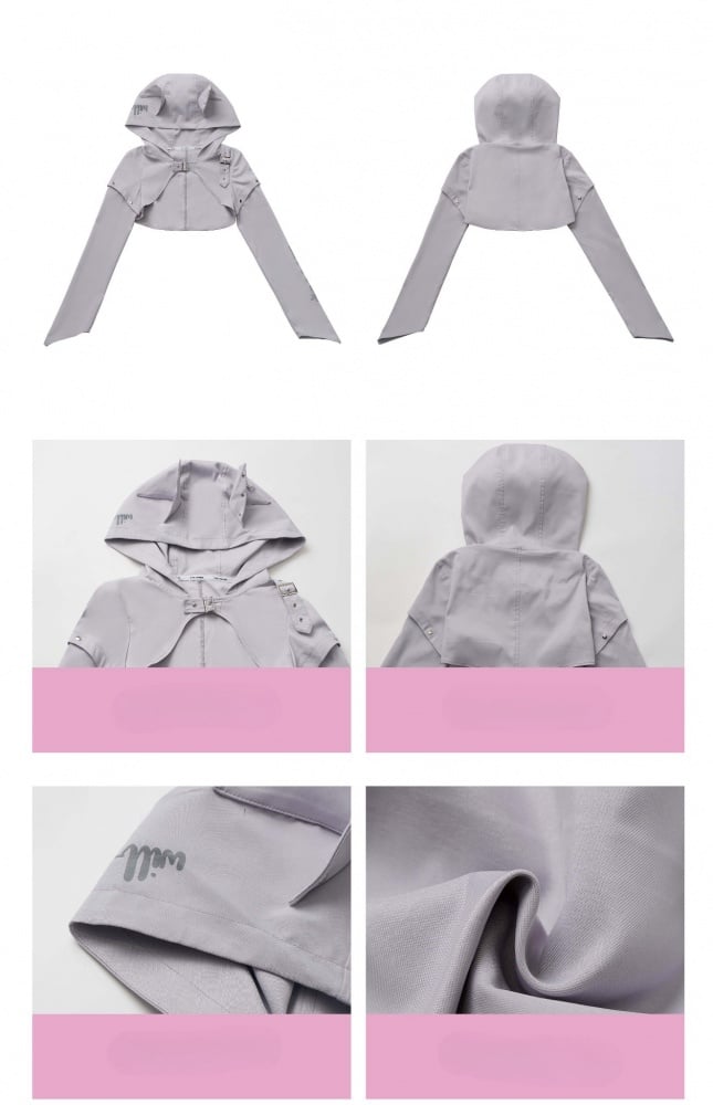 Light Gray Wolf Ears Hooded Futuristic Cropped Top