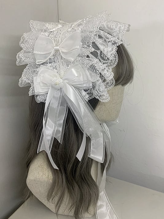 White Gothic Elegant Bowknots Lace Hairband