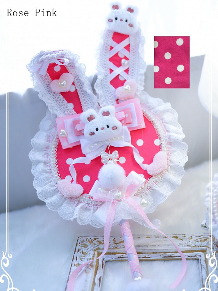 With Lace Pattern Plush Color Bowknot Circular Bunny Polka-dot Ear Options Trim Details 5 Fan