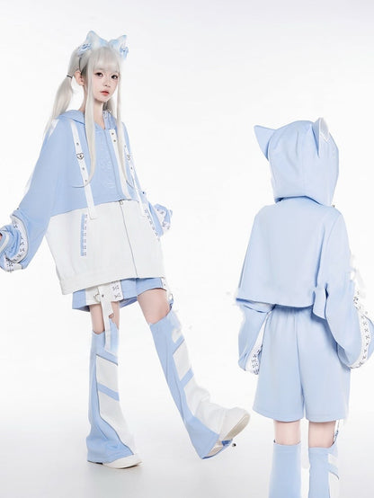 Light Jacket Warmers Kaiwai Blue Shorts - Detachable J-Style + Set Tenshi Futuristic Leg Coord