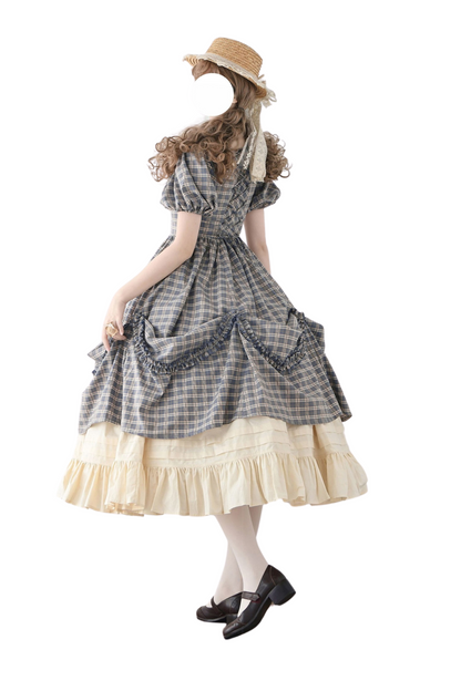 Check Retro Word Lolita Petticoat Dress Forest +