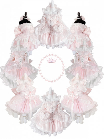 Hime Strapless Lolita Big Waist Bow Dress Neckline Sweet Corset Pink