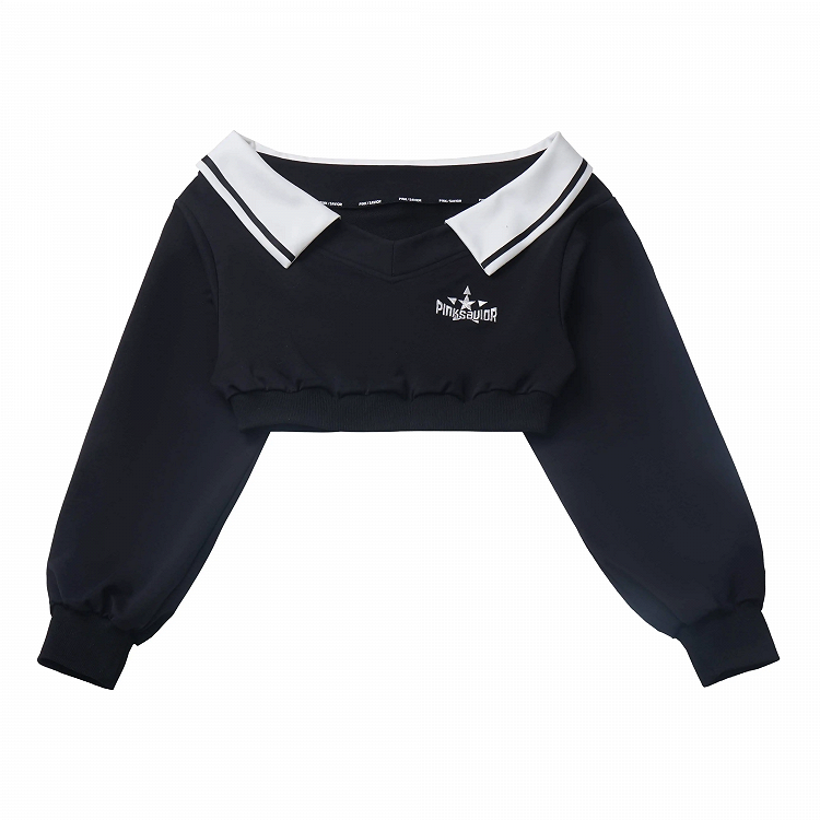 Punk Techwear Black V-Neck Futuristic Cropped Sweatshirt Wasteland