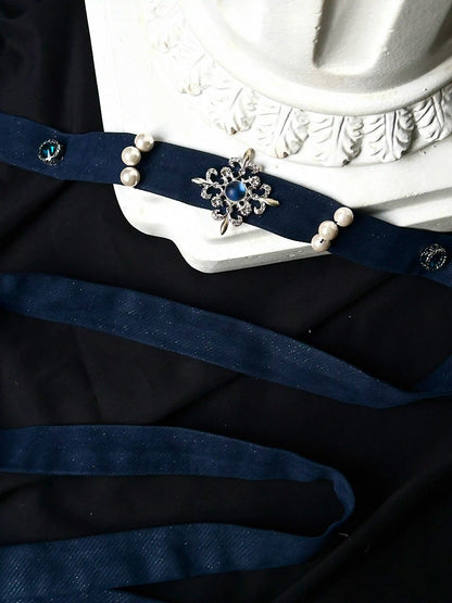 Ceinture gothique Lolita rouge/blanche/bleu foncé/grise avec décoration perlée