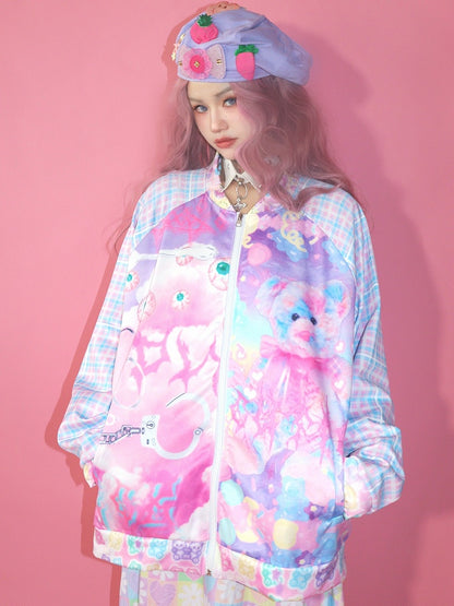 Augenjacke Kawaii Plaid Bär und buntes Muster Guro Print