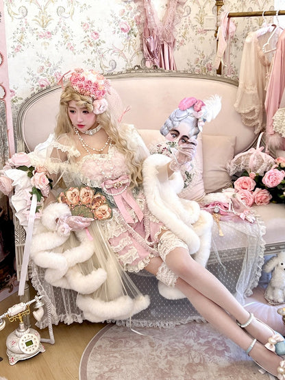 Rococo Sweetheart Skort + Corset Top Green Outfit Pink Neckline Roses