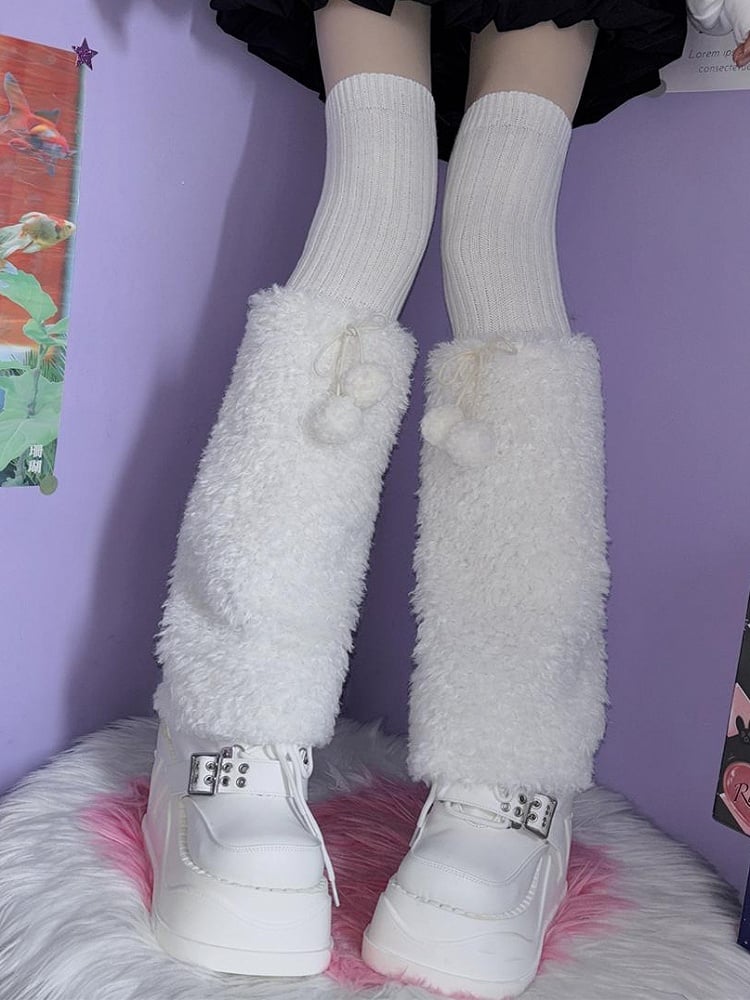 Knitted 4 Warmers Plush Pompons Color Y2K Options Leg