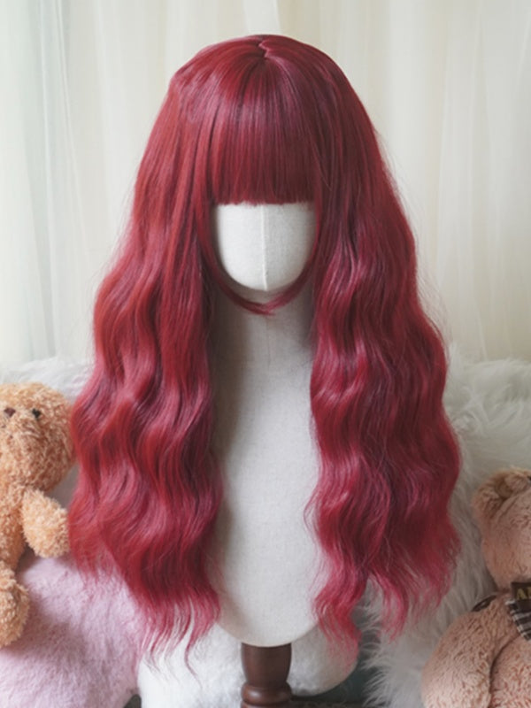 Red/Pink/Green/Purple/Dusty Blue/Orange Long Wavy Wig With Full Bangs