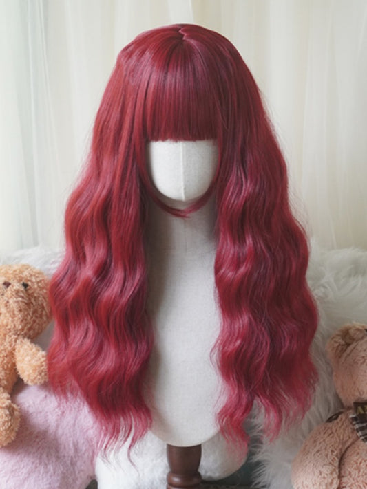 Red/Pink/Green/Purple/Dusty Blue/Orange Long Wavy Wig With Full Bangs