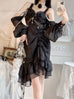Bead Jacquard Ruffle Camellia Black Lolita Mermaid Decoration Detail JSK Rose Hemline