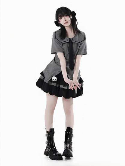 Elastic Plush Panda Bubble Skirt Waist with Card Black Holder
