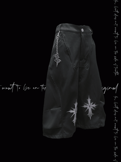 Rock Y2K Wide-leg Pants Free Charm Black Cross Print Punk with