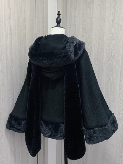 Design Detachable Plush Cape Bowknots Hood Jirai Kei Black Bunny Ears