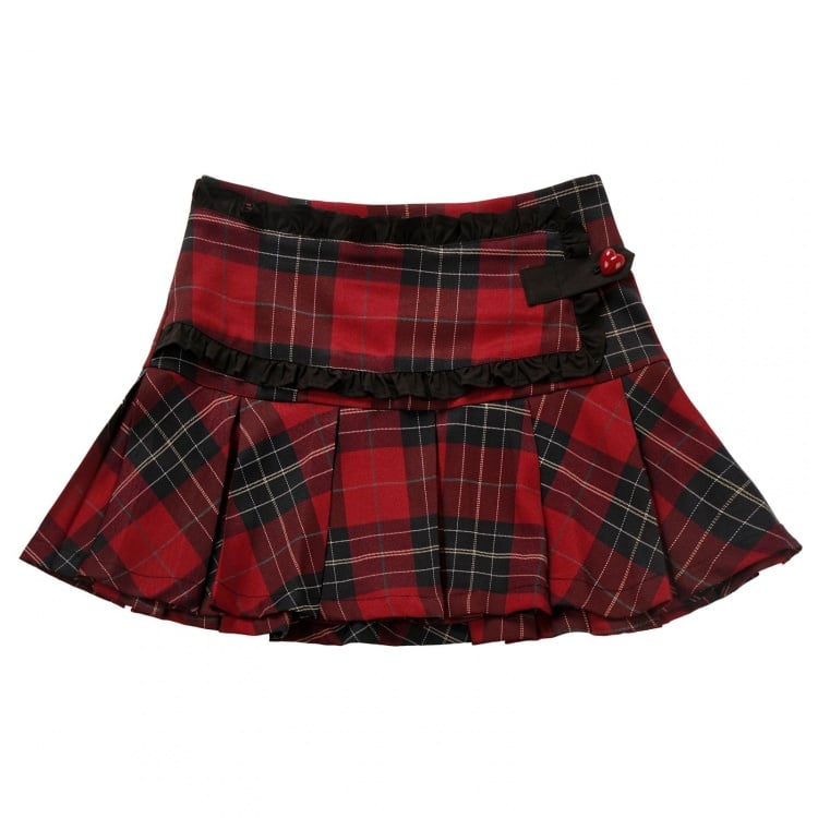 Black and Red Box Pleat Plaid Skirt