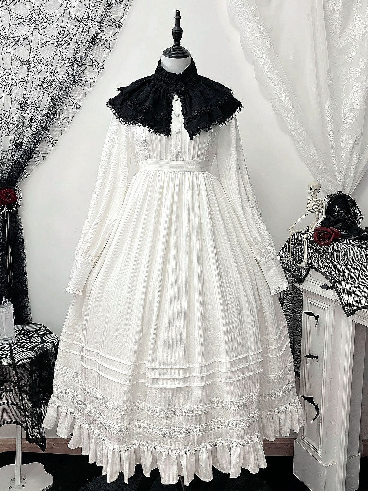 + High Long Dress Gothic Shiro Waist Lolita Collar Sleeves White