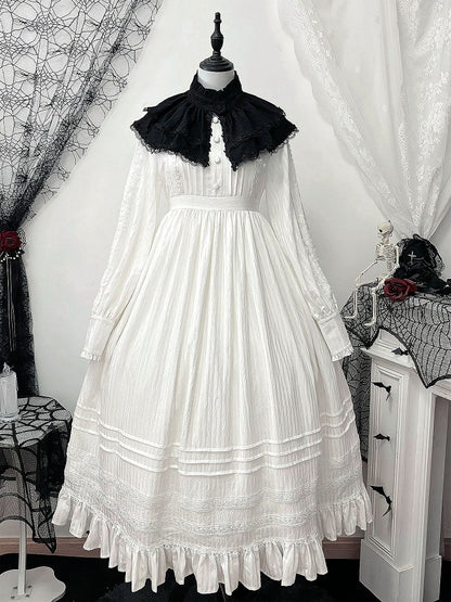 + High Long Dress Gothic Shiro Waist Lolita Collar Sleeves White