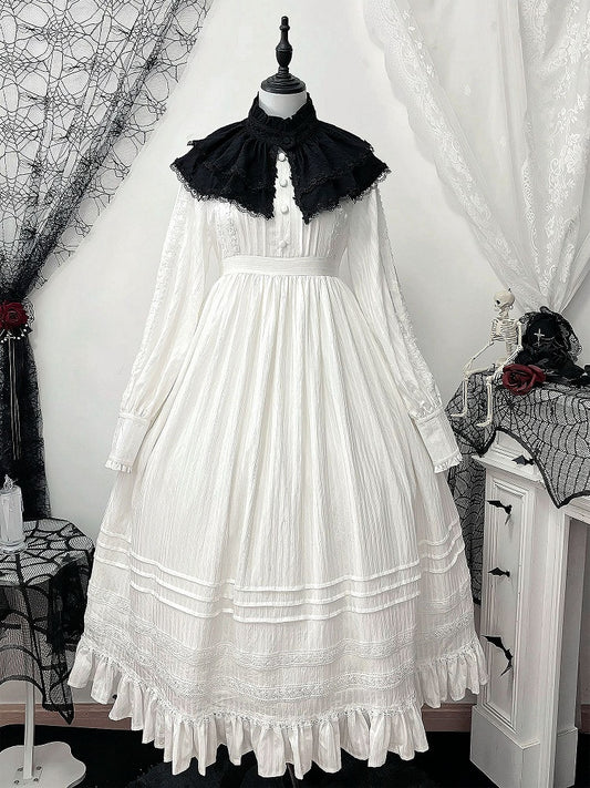 + High Long Dress Gothic Shiro Waist Lolita Collar Sleeves White