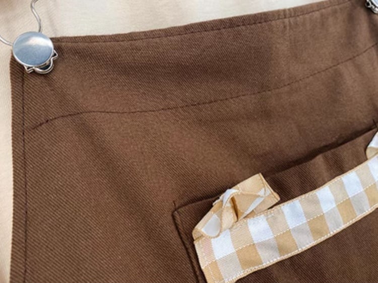 Brown Cargo Pockets Bowknot Detail Overall Shorts